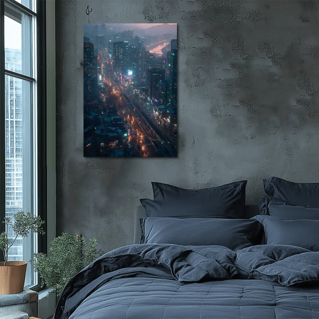 Seoul City Skyline At Dusk Neon – Wall Art