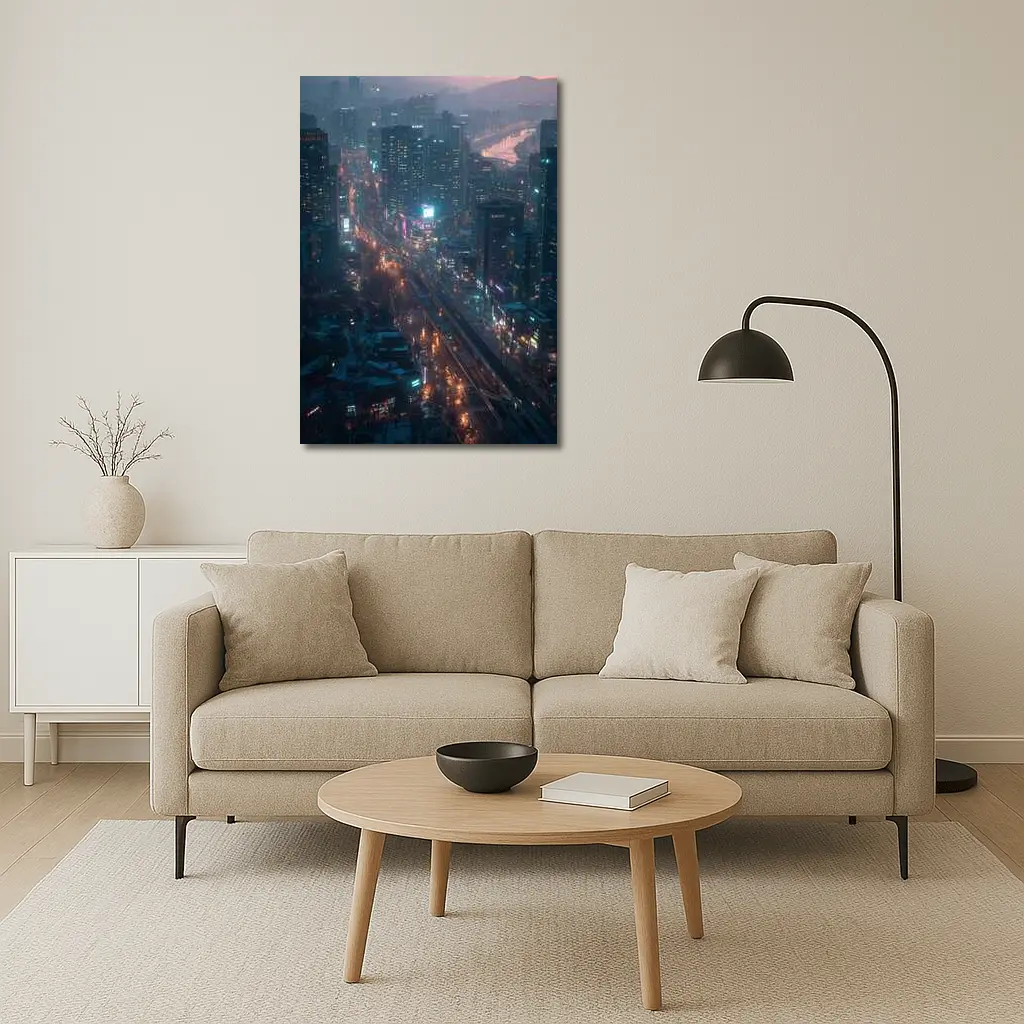 Seoul City Skyline At Dusk Neon – Wall Art