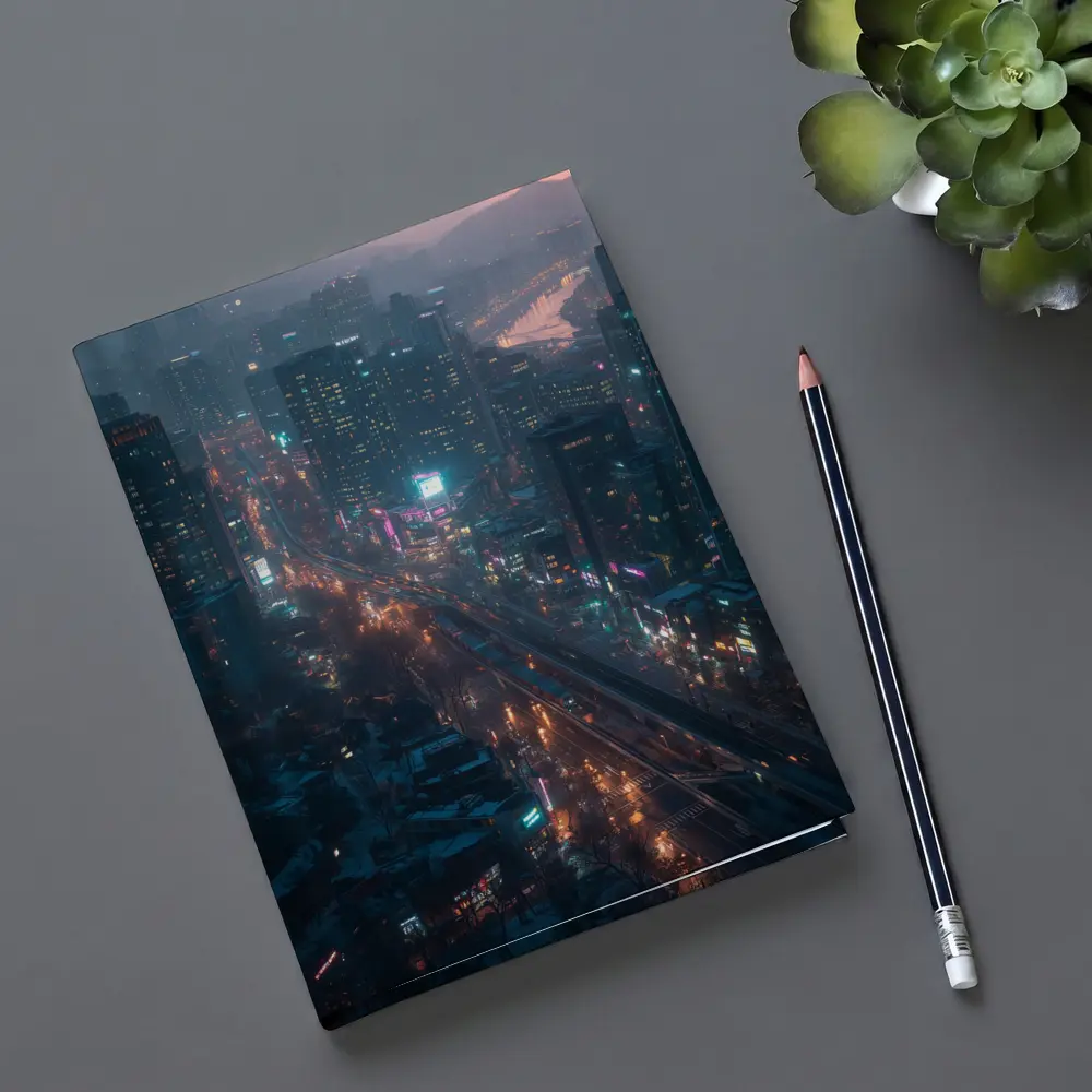 Seoul City Skyline At Dusk Neon – Notebooks