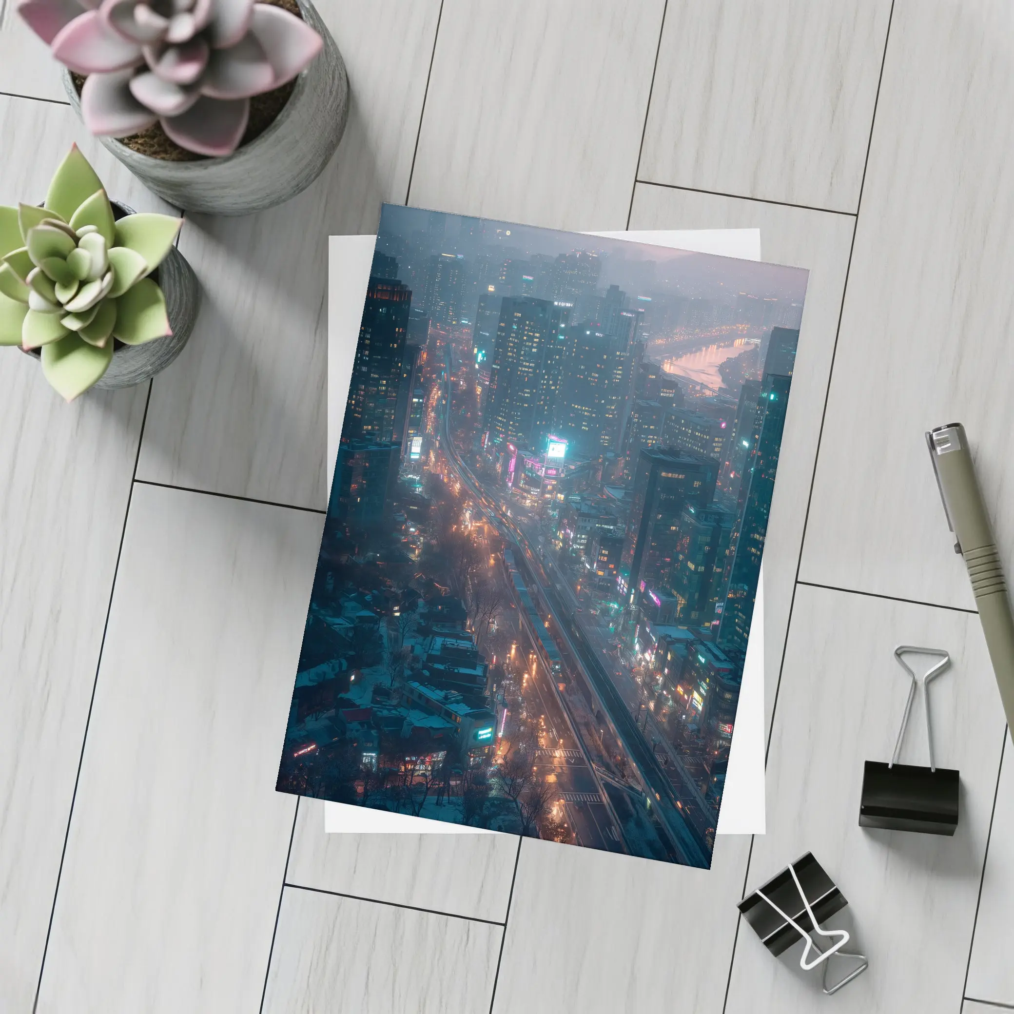 Seoul City Skyline At Dusk Neon – Postcards