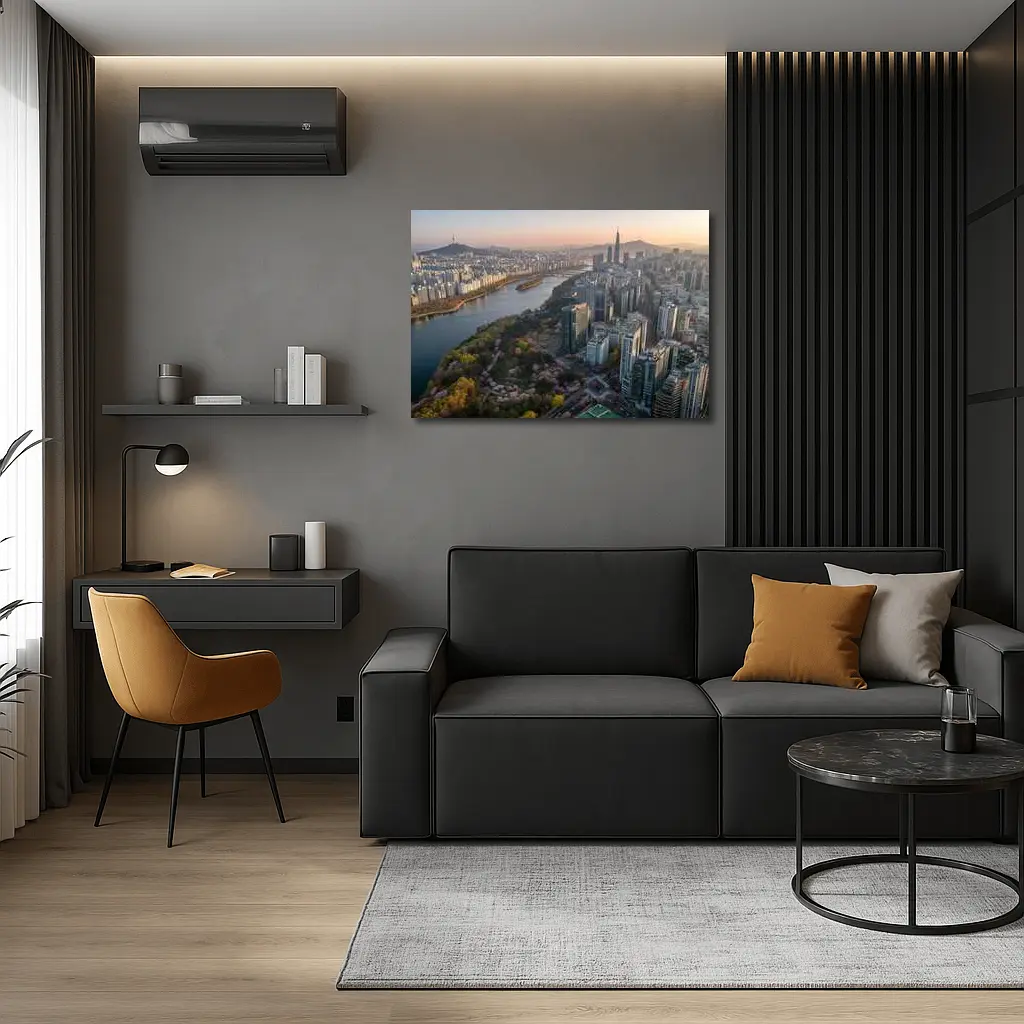 Seoul Skyline Han River Cherry Blossoms Sunset – Wall Art