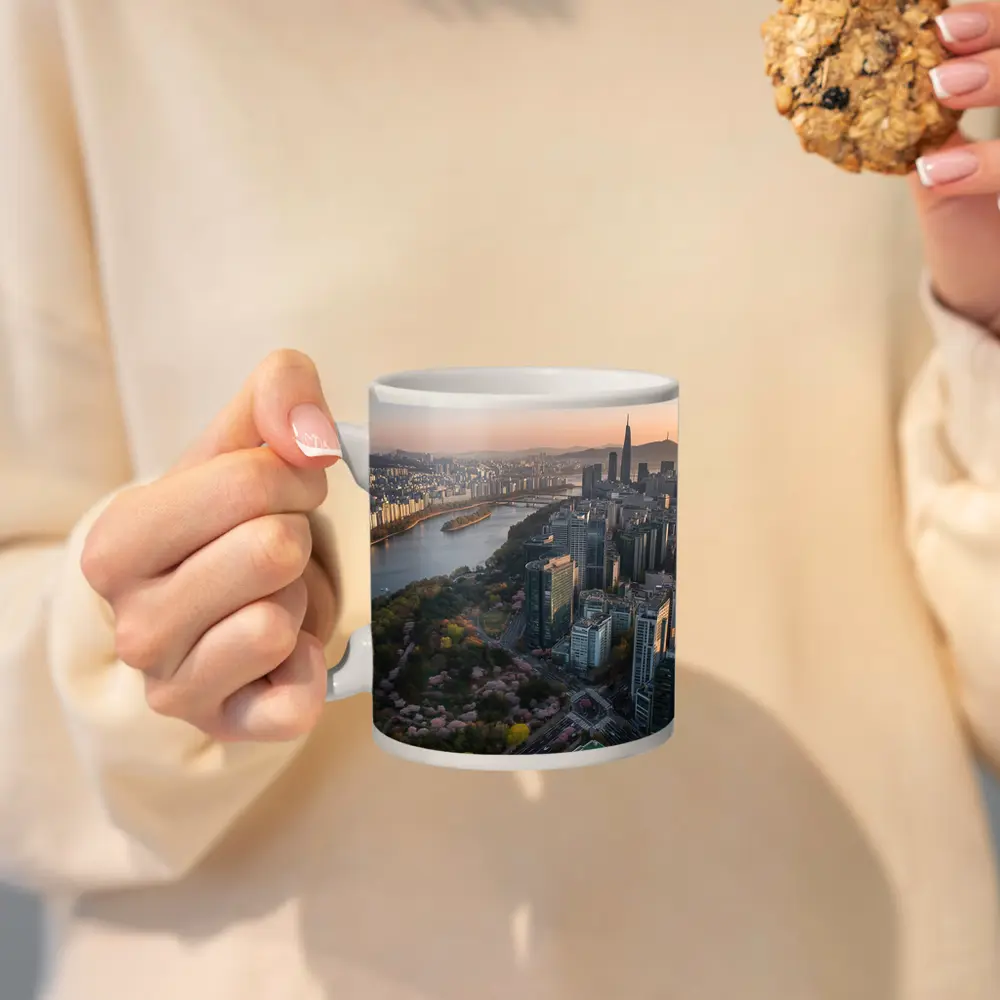 Seoul Skyline Han River Cherry Blossoms Sunset – Mugs