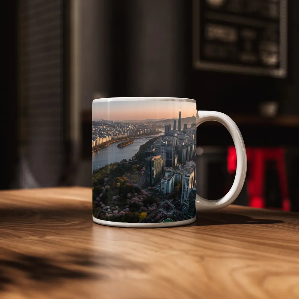 Seoul Skyline Han River Cherry Blossoms Sunset – Mugs