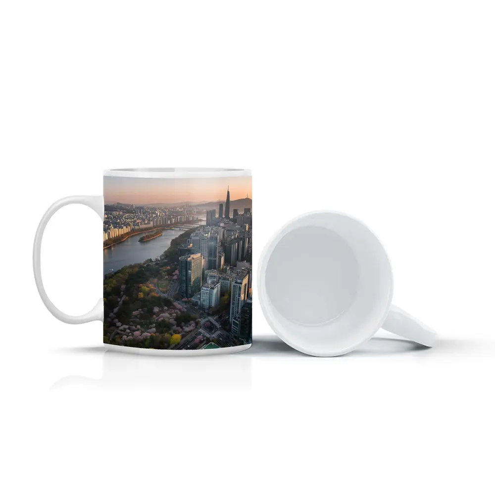 Seoul Skyline Han River Cherry Blossoms Sunset – Mugs