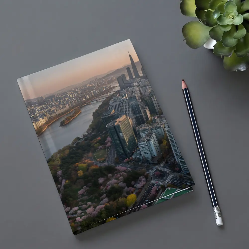 Seoul Skyline Han River Cherry Blossoms Sunset – Notebooks