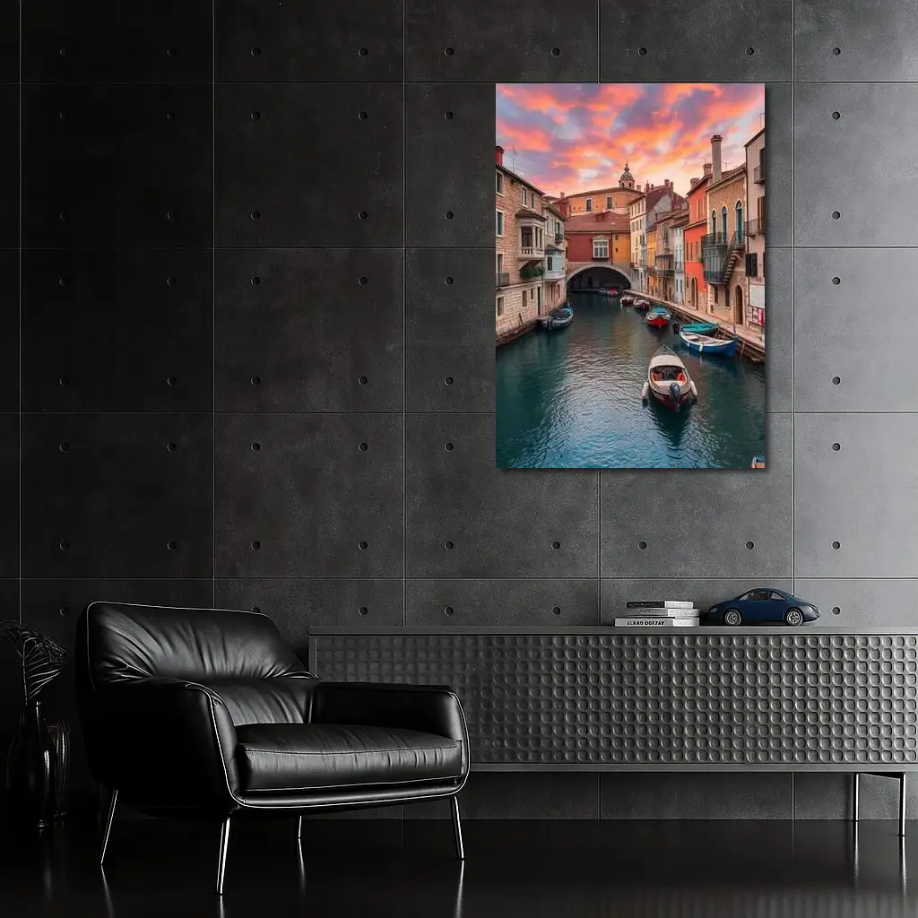 Venice Canal Colorful Sunset Sky Boats – Wall Art
