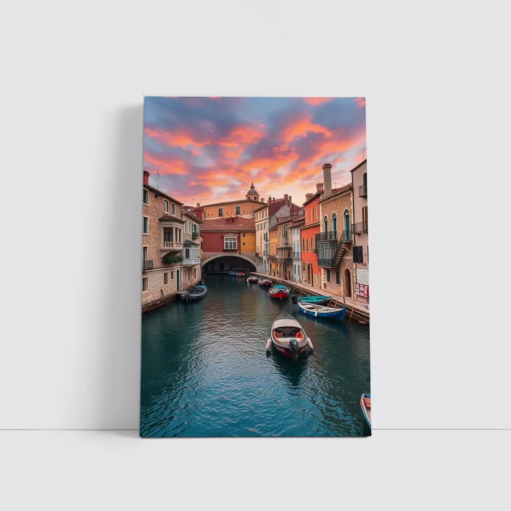 Venice Canal Colorful Sunset Sky Boats – Wall Art