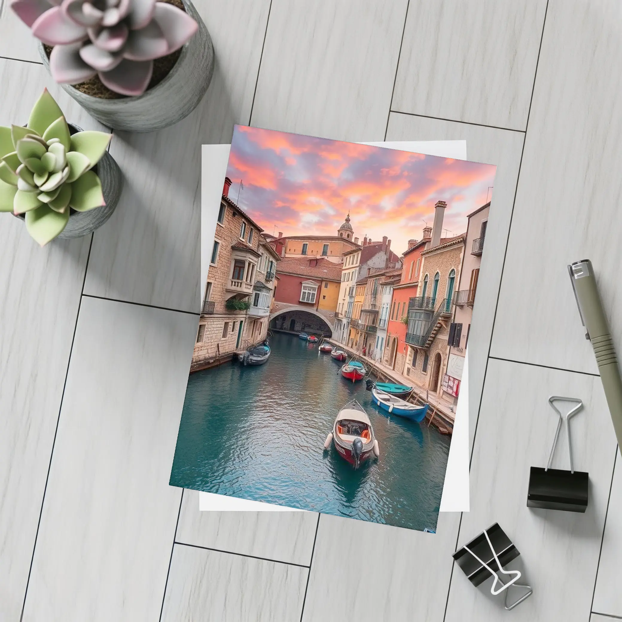 Venice Canal Colorful Sunset Sky Boats – Postcards