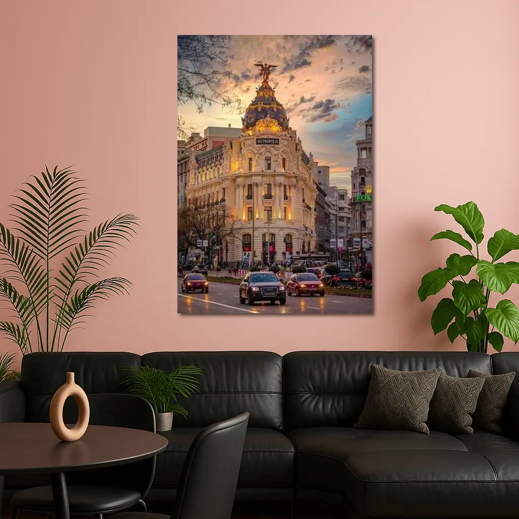 Metropolis Building Madrid Spain Sunset Sky – Wall Art