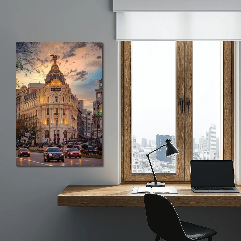 Metropolis Building Madrid Spain Sunset Sky – Wall Art