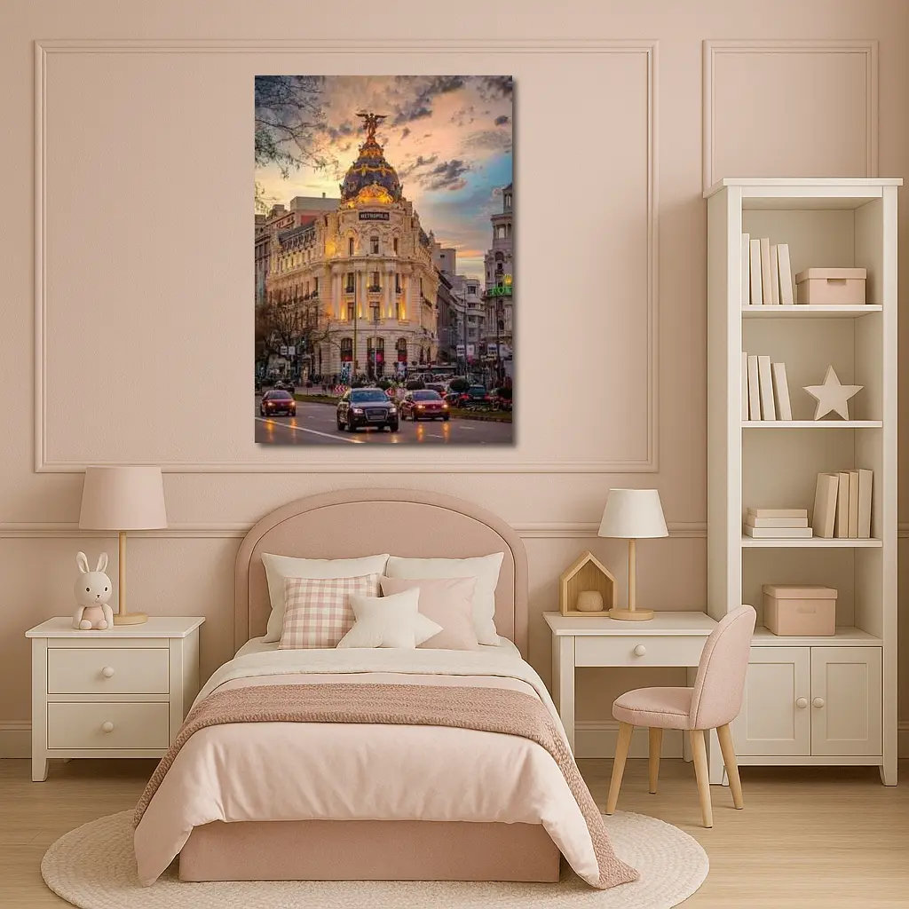 Metropolis Building Madrid Spain Sunset Sky – Wall Art