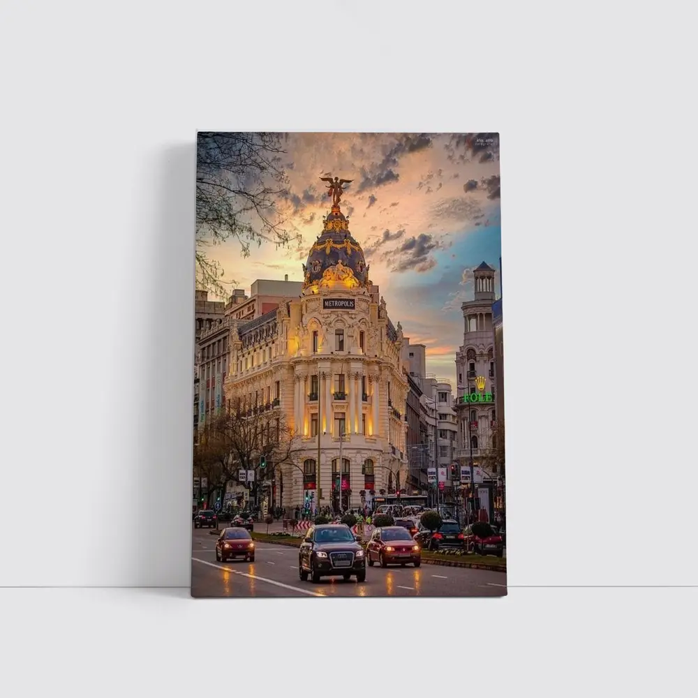 Metropolis Building Madrid Spain Sunset Sky – Wall Art