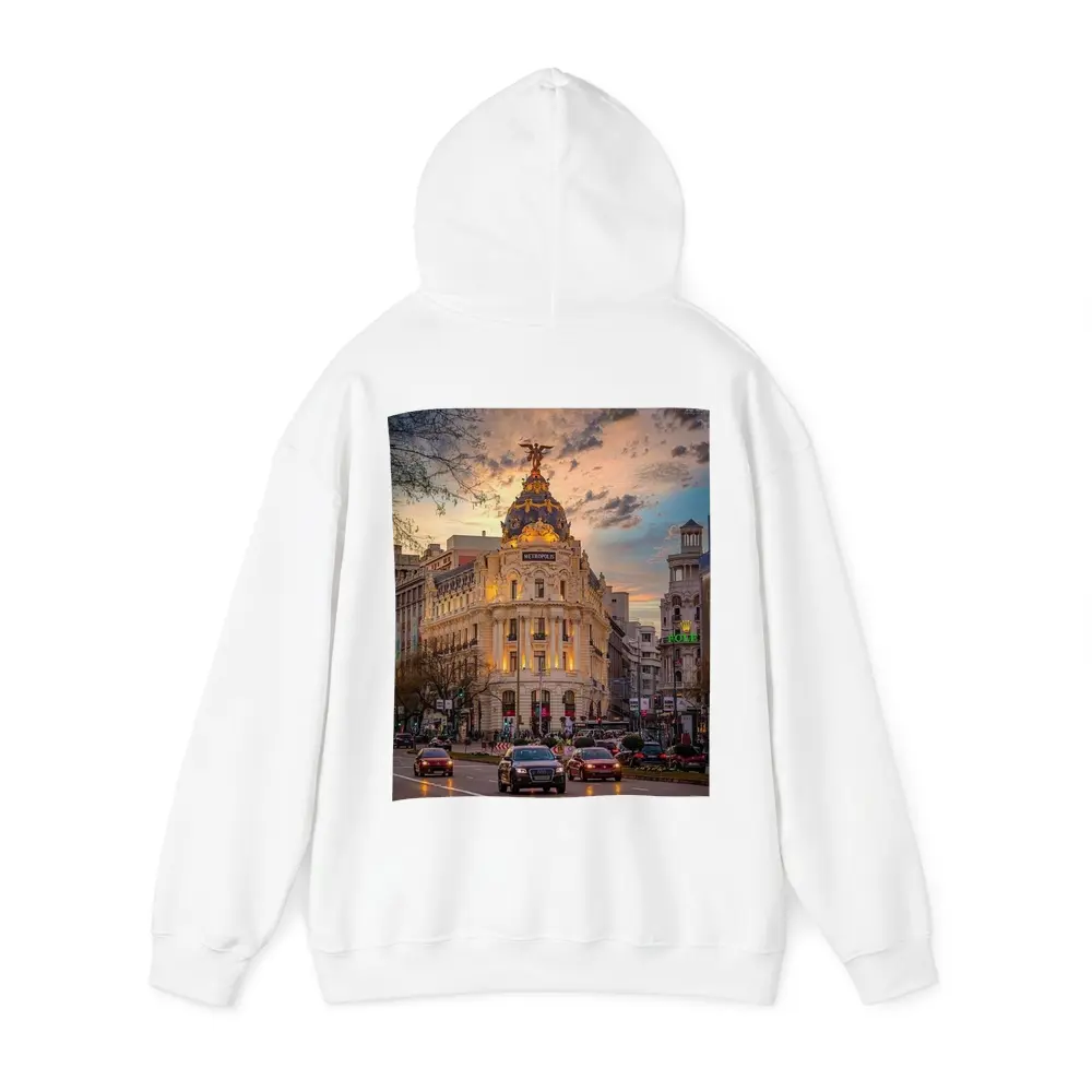 Metropolis Building Madrid Spain Sunset Sky – Hoodies