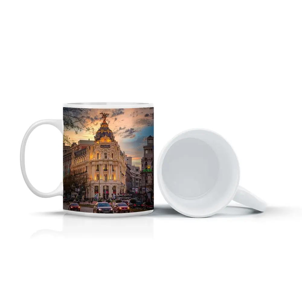 Metropolis Building Madrid Spain Sunset Sky – Mugs