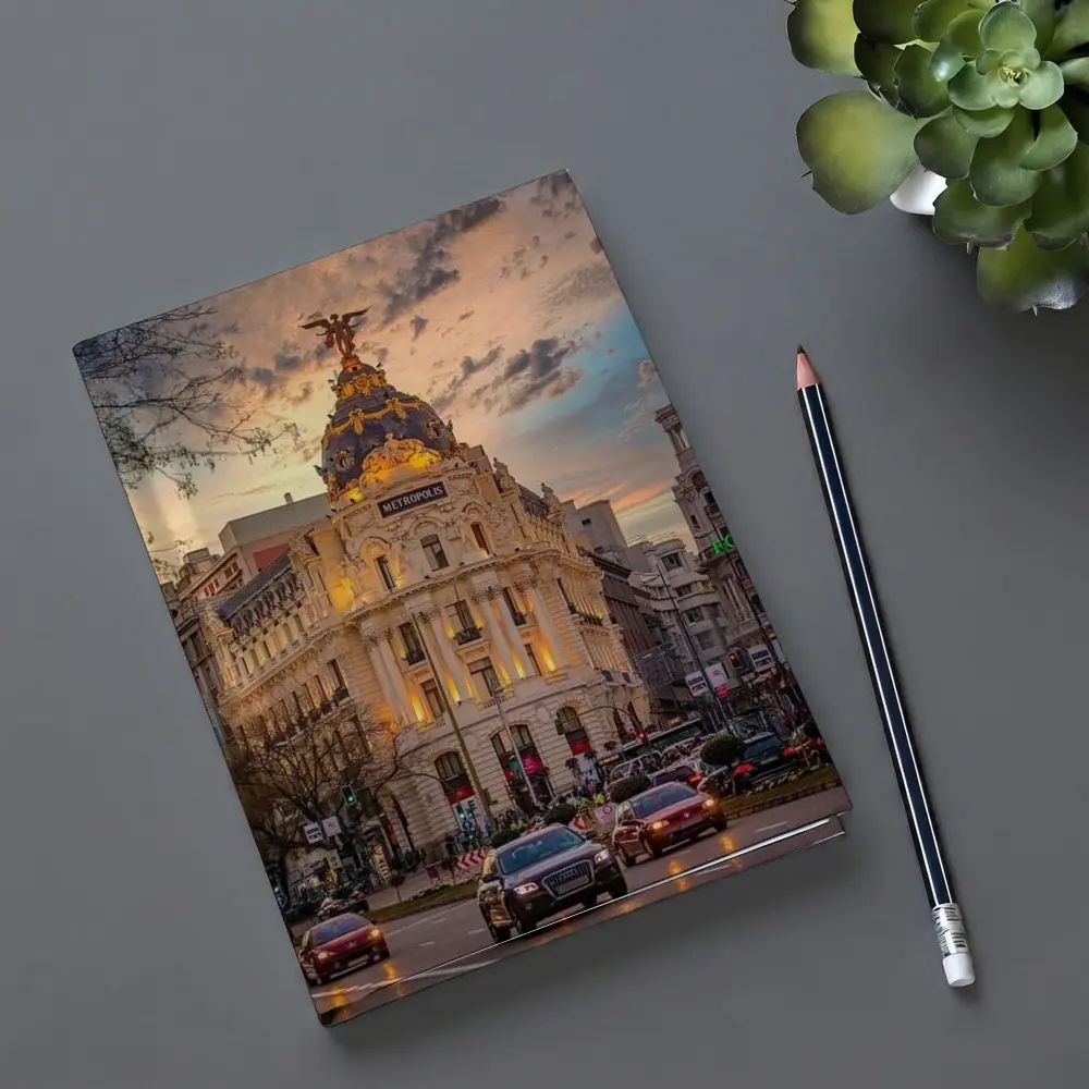 Metropolis Building Madrid Spain Sunset Sky – Notebooks