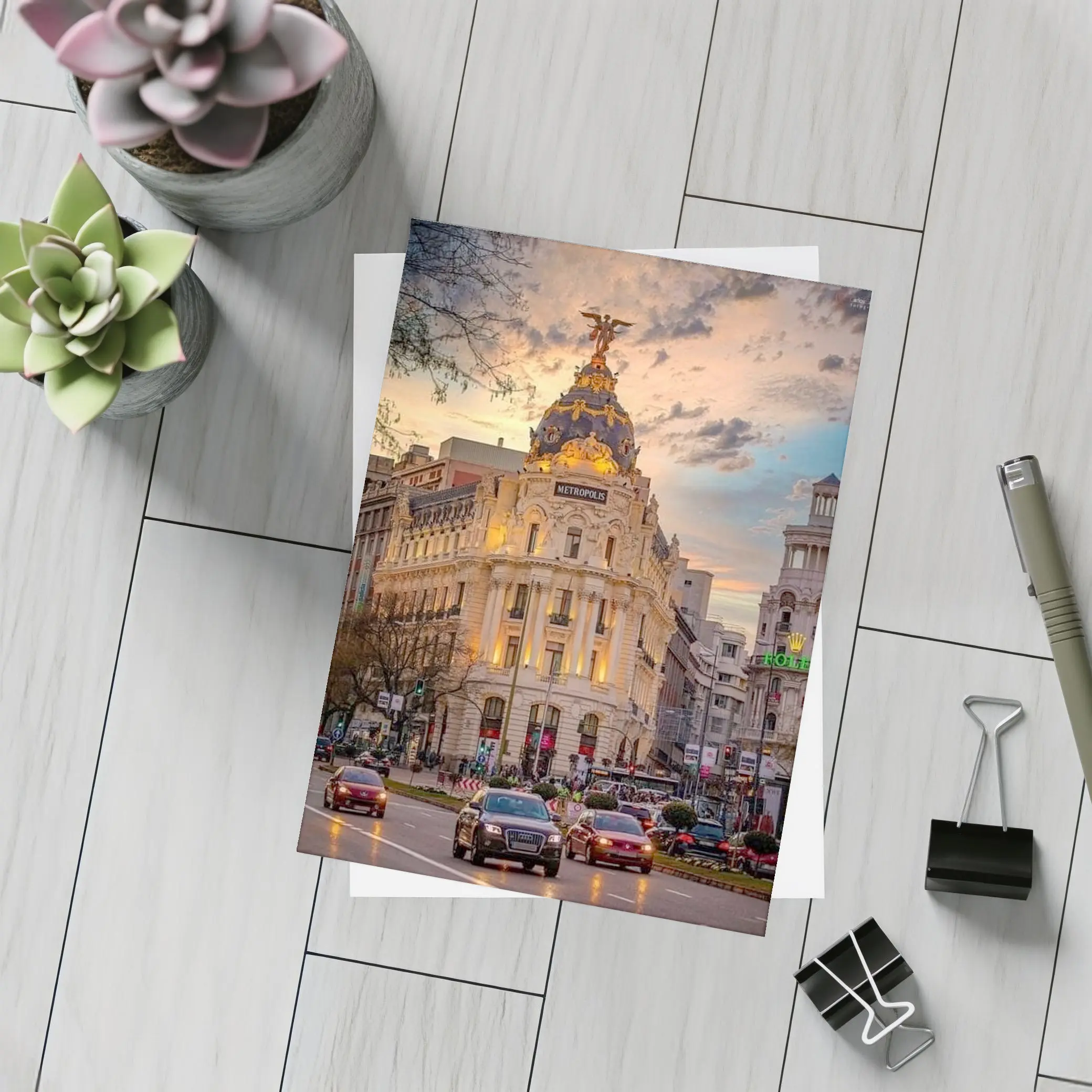 Metropolis Building Madrid Spain Sunset Sky – Postcards
