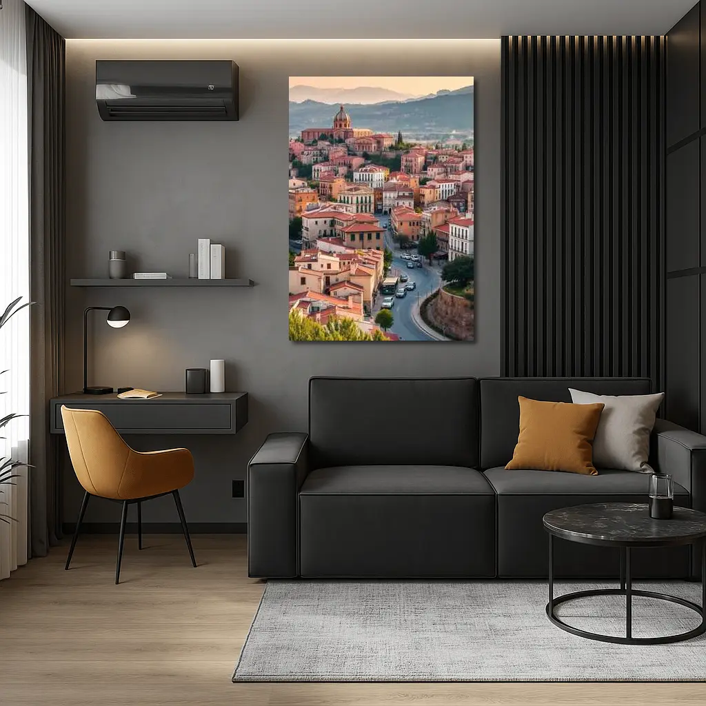 Italian Hilltop Town Warm Sunset Sky – Wall Art