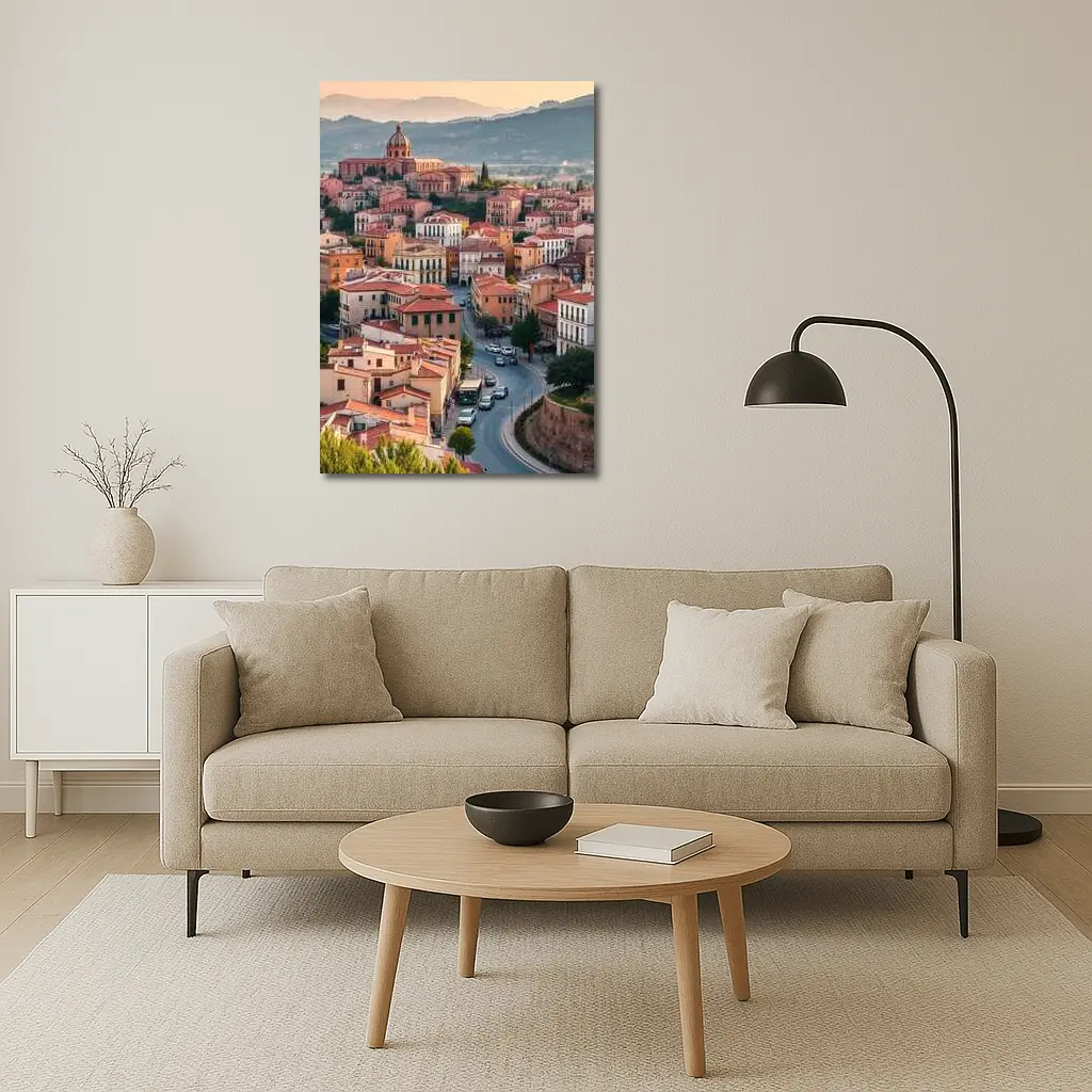 Italian Hilltop Town Warm Sunset Sky – Wall Art