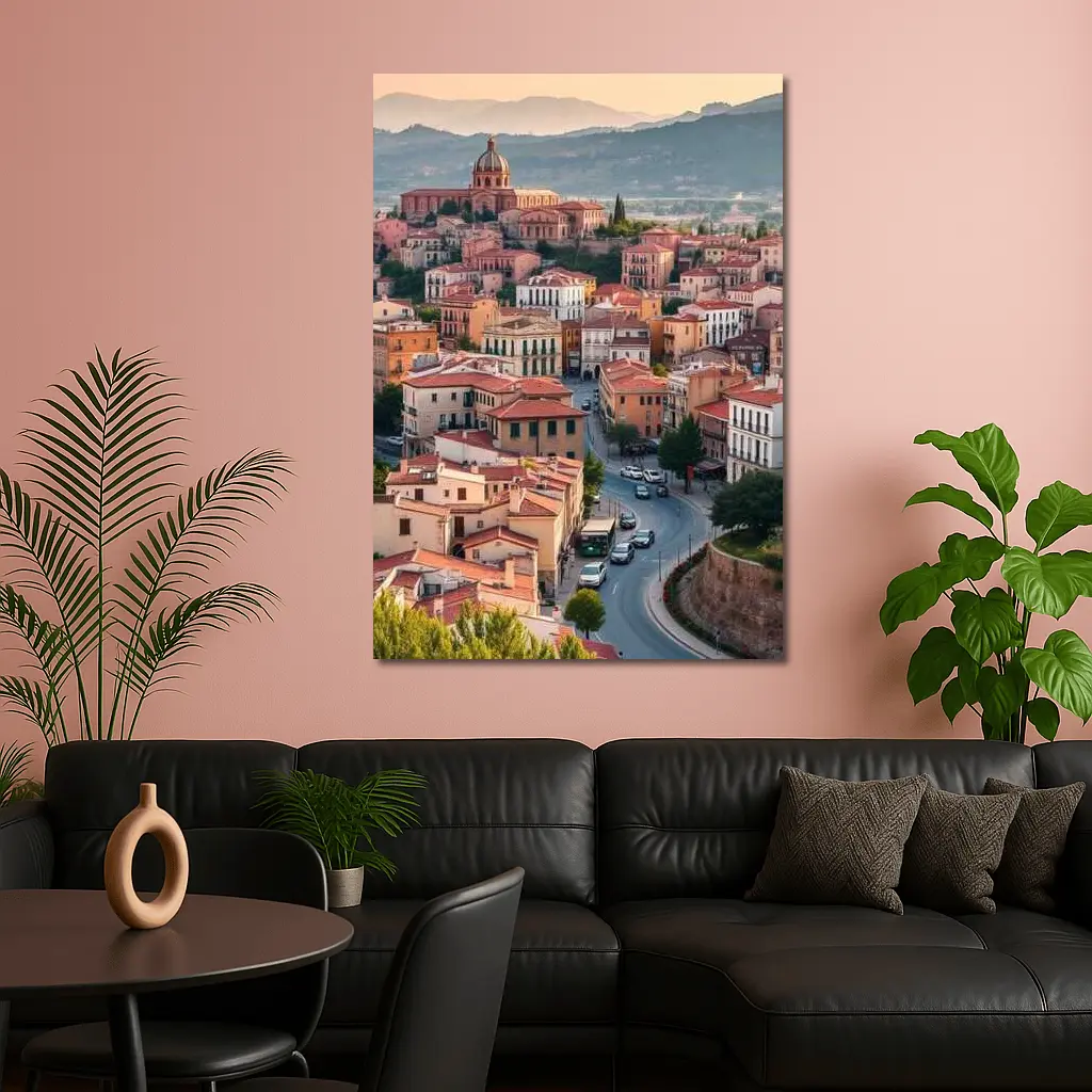 Italian Hilltop Town Warm Sunset Sky – Wall Art