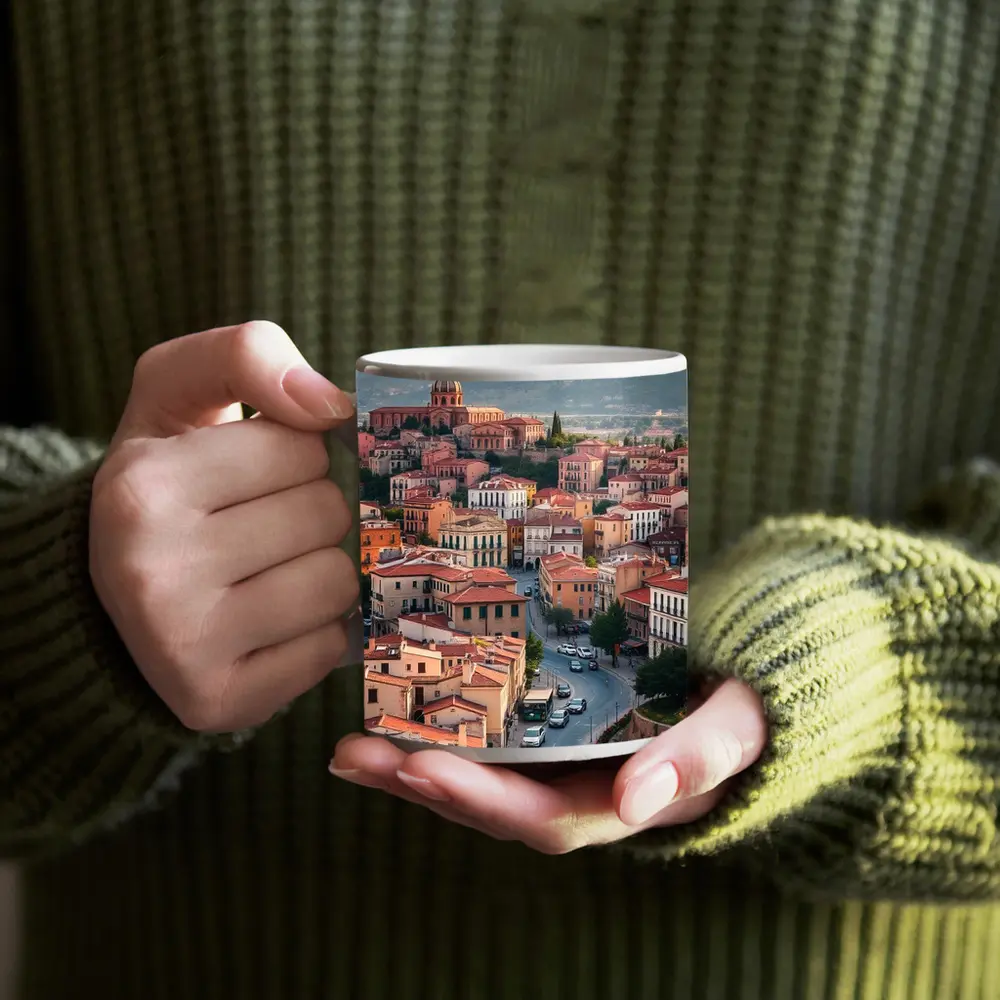 Italian Hilltop Town Warm Sunset Sky – Mugs
