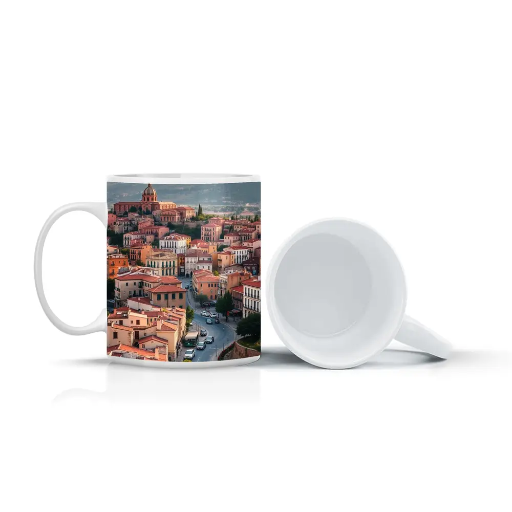 Italian Hilltop Town Warm Sunset Sky – Mugs