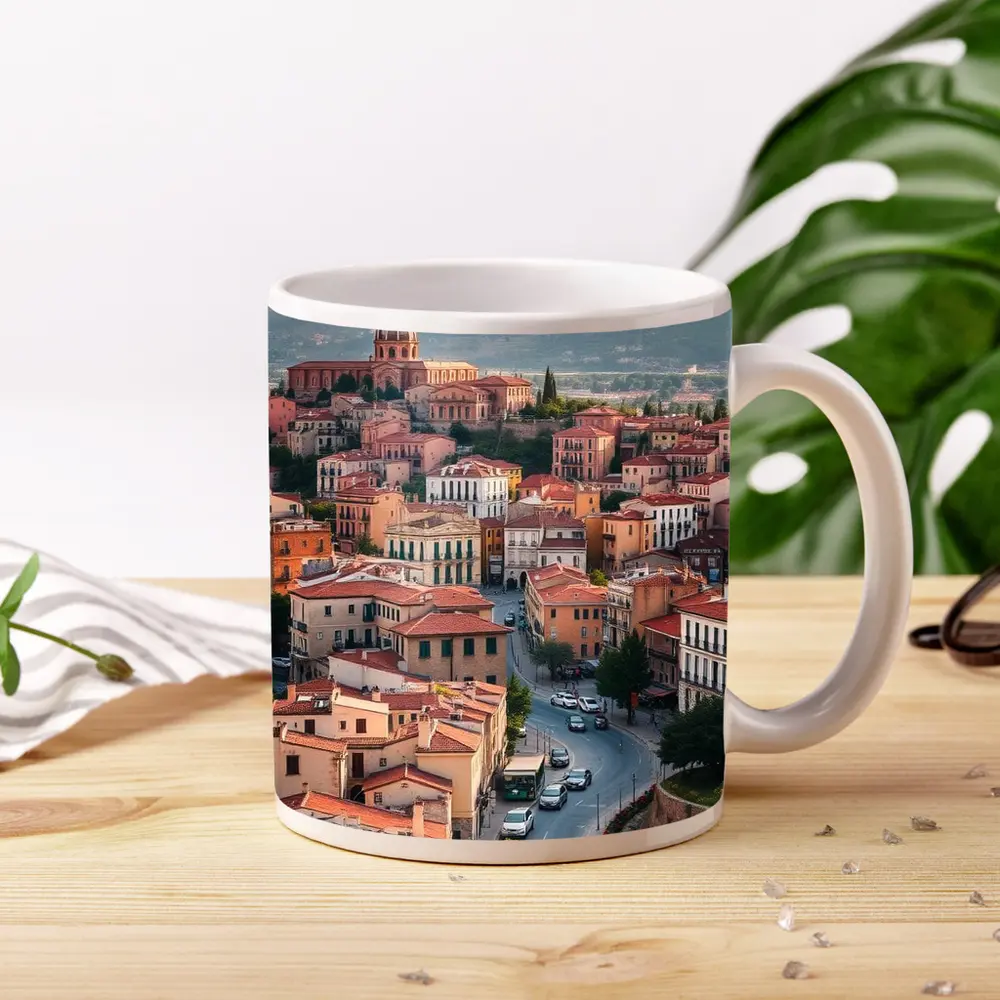 Italian Hilltop Town Warm Sunset Sky – Mugs