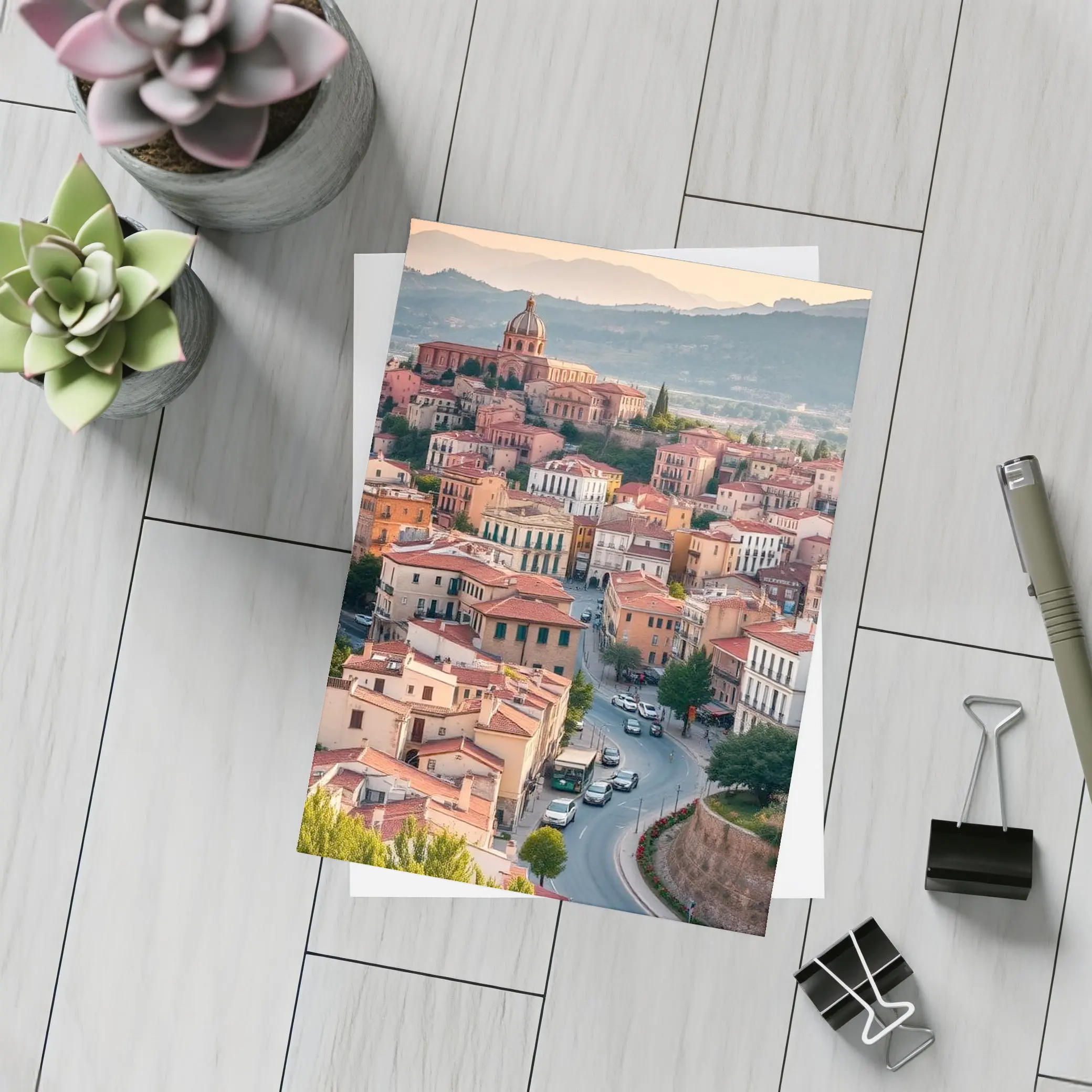 Italian Hilltop Town Warm Sunset Sky – Postcards