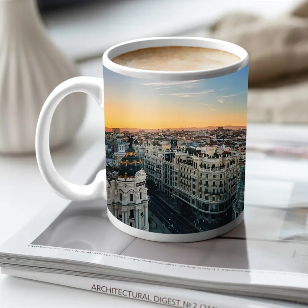 Madrid Gran Via Skyline Sunset View – Mugs