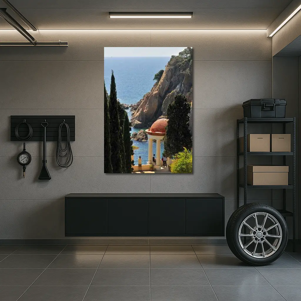 Mediterranean Coastal Gazebo Overlooking Rocky Cliffs – Wall Art