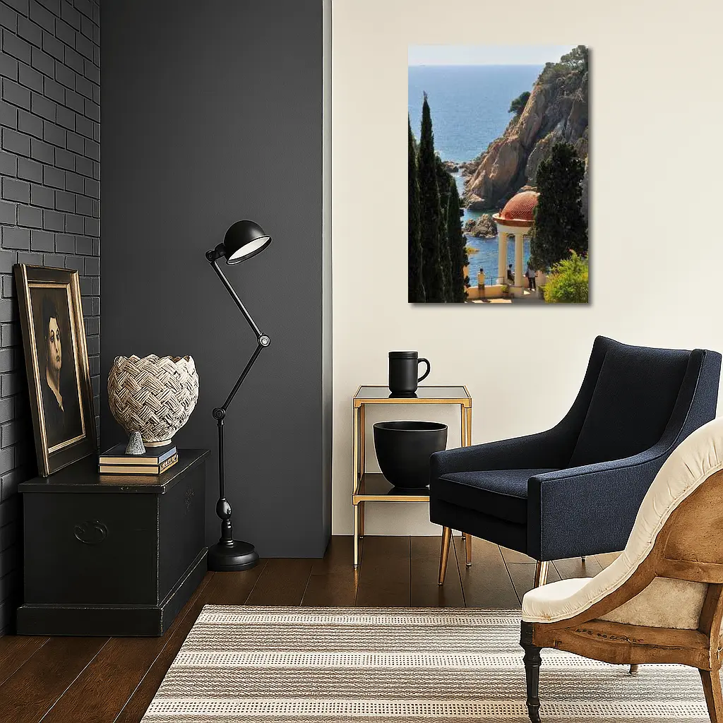 Mediterranean Coastal Gazebo Overlooking Rocky Cliffs – Wall Art