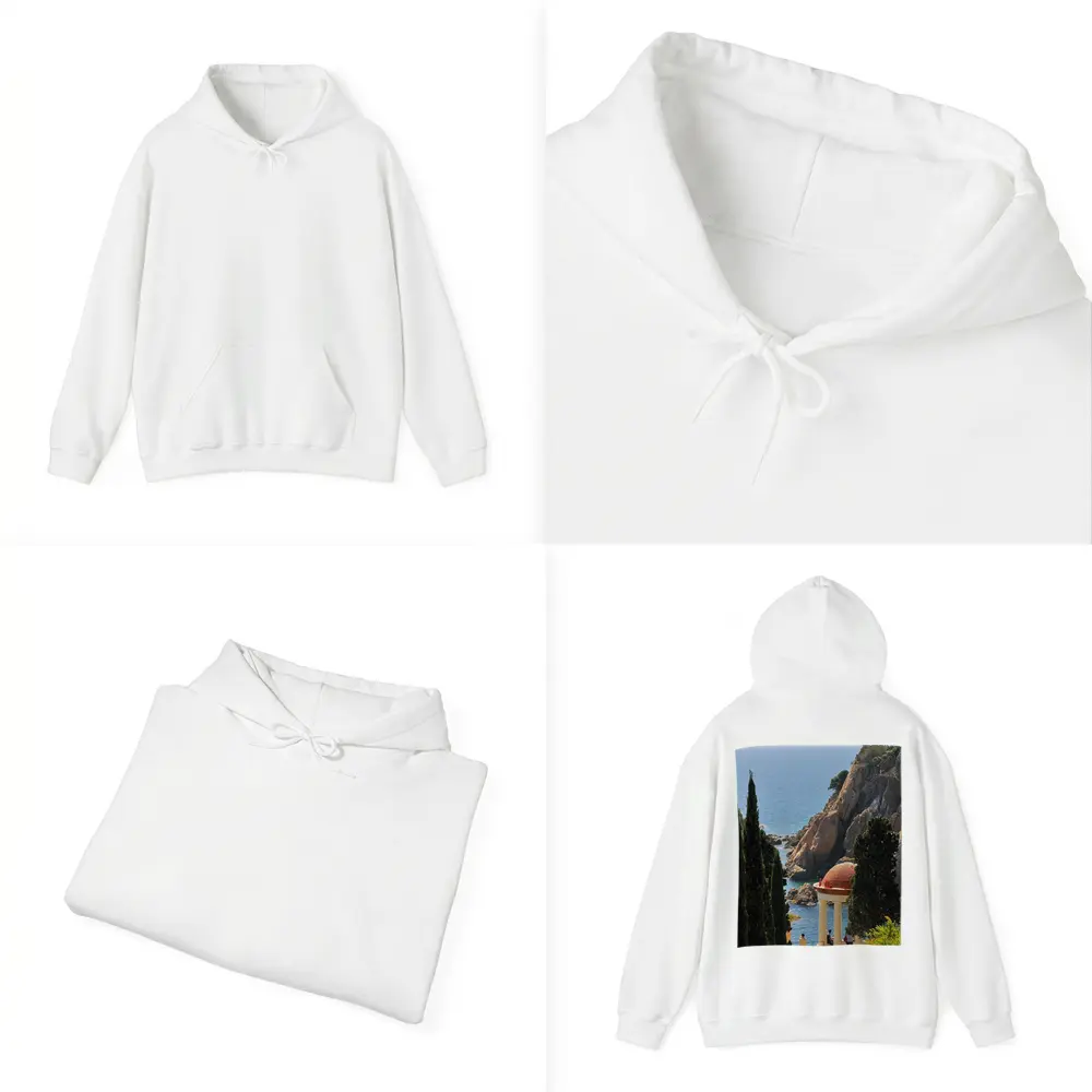 Mediterranean Coastal Gazebo Rocky Cliffs View – Hoodies