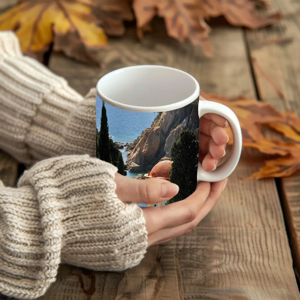 Mediterranean Coastal Gazebo Overlooking Rocky Cliffs – Mugs