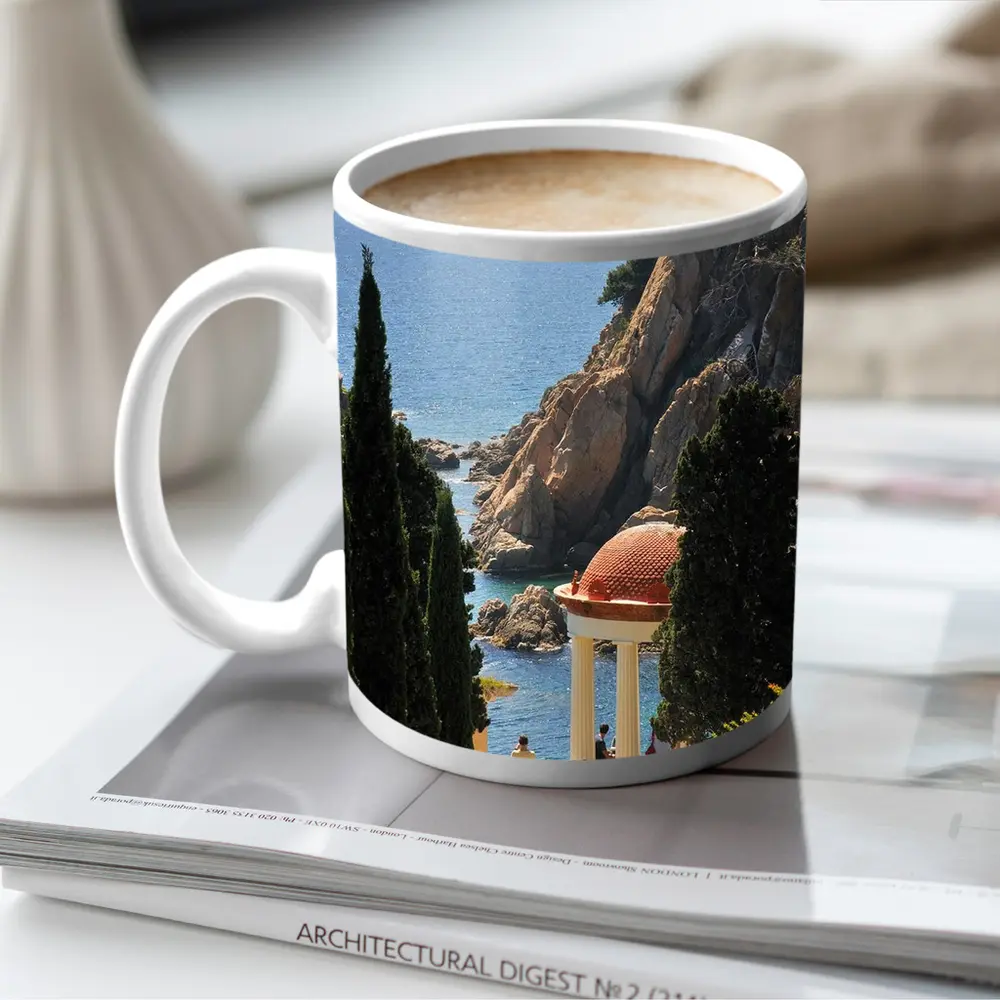 Mediterranean Coastal Gazebo Overlooking Rocky Cliffs – Mugs