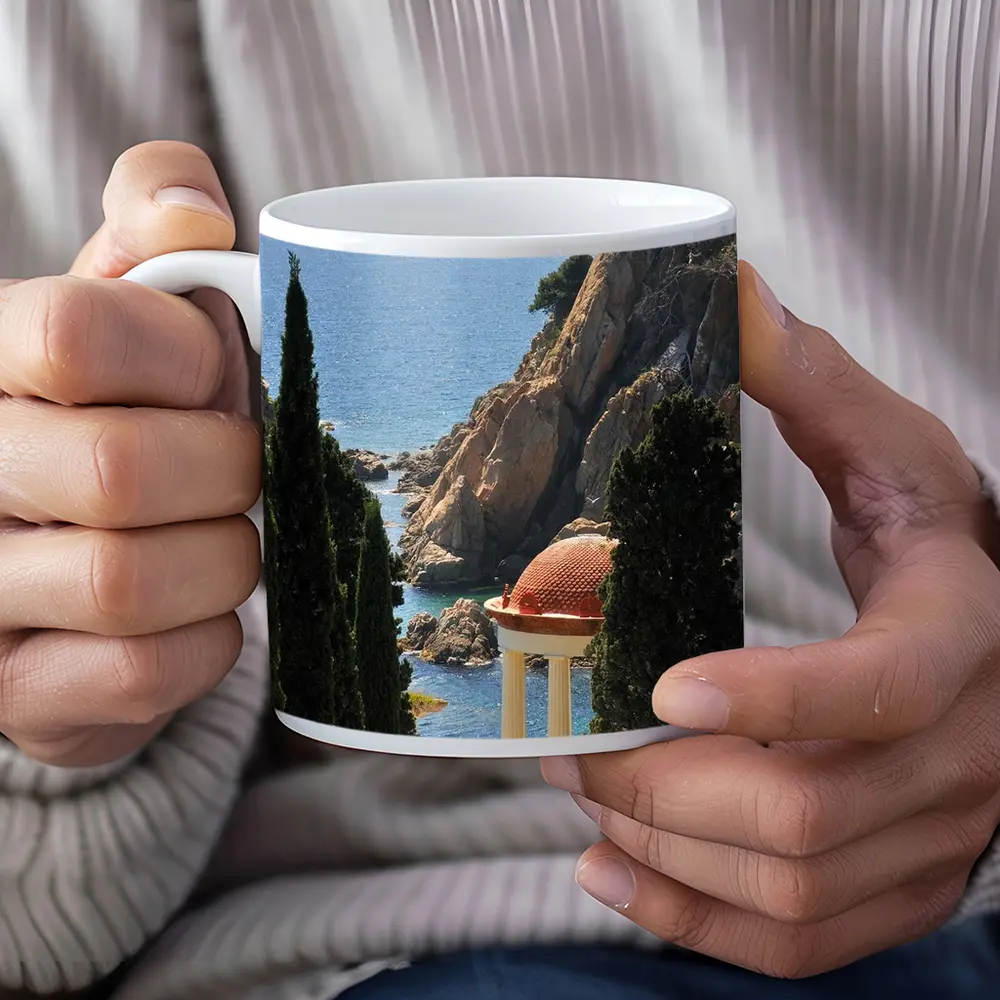 Mediterranean Coastal Gazebo Rocky Cliffs View – Mugs