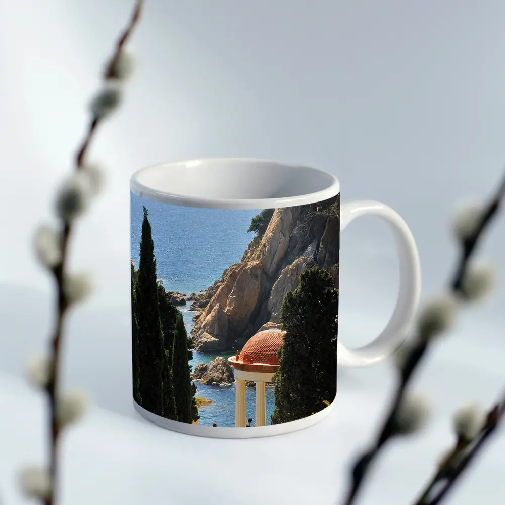 Mediterranean Coastal Gazebo Rocky Cliffs View – Mugs