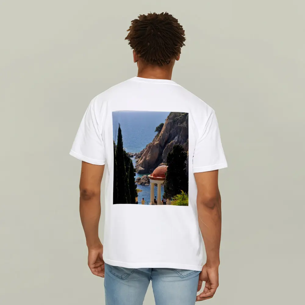 Mediterranean Coastal Gazebo Rocky Cliffs View – T-Shirts