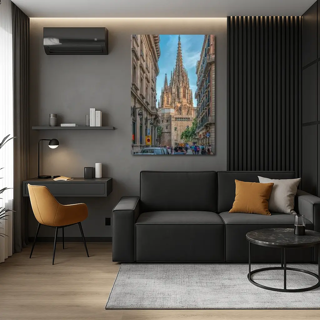 Barcelona Cathedral Gothic Spire Street View – Wall Art
