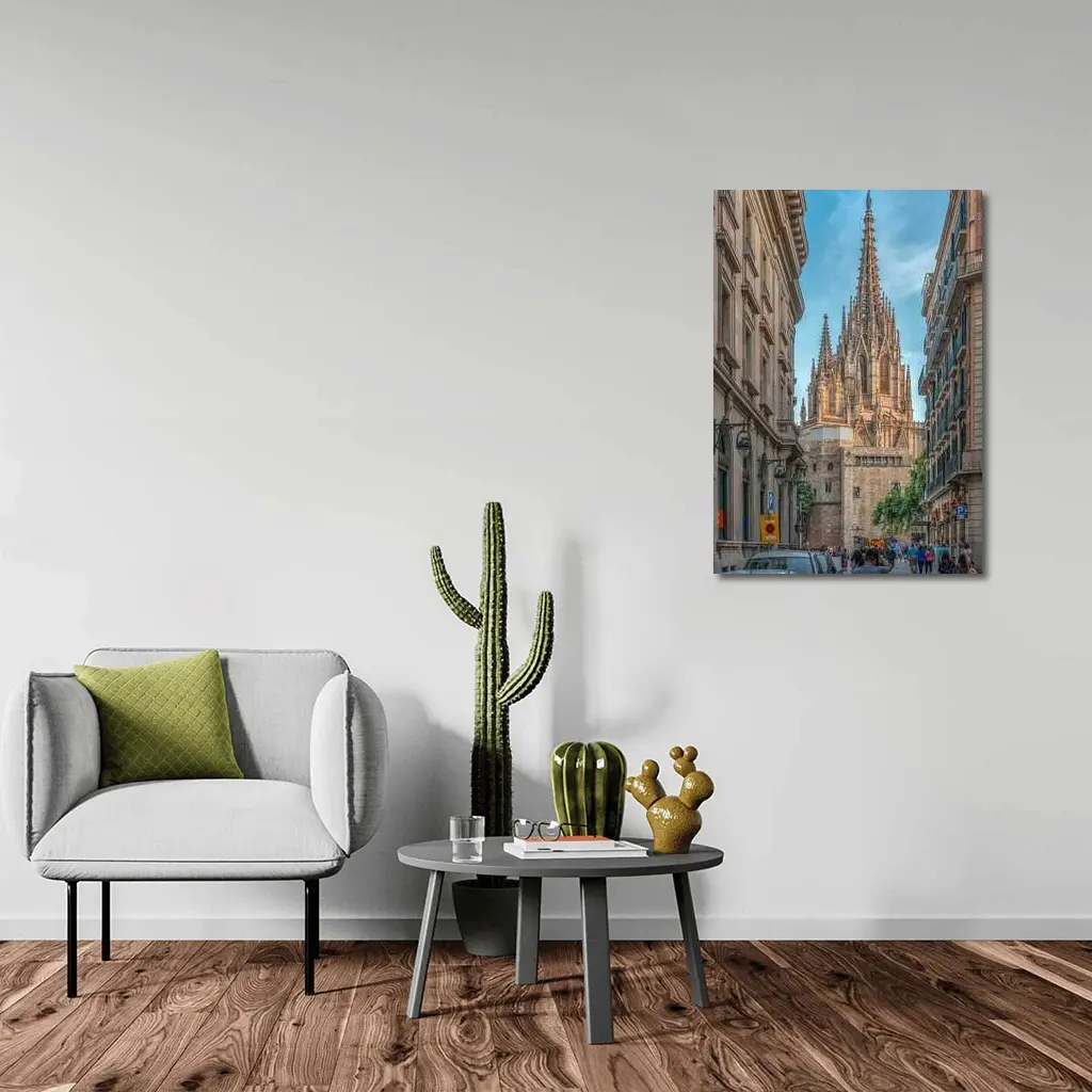 Barcelona Cathedral Gothic Spire Street View – Wall Art