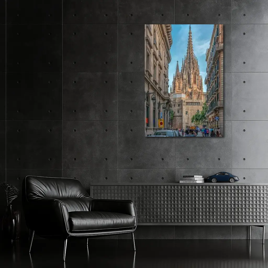 Barcelona Cathedral Gothic Spire Street View – Wall Art