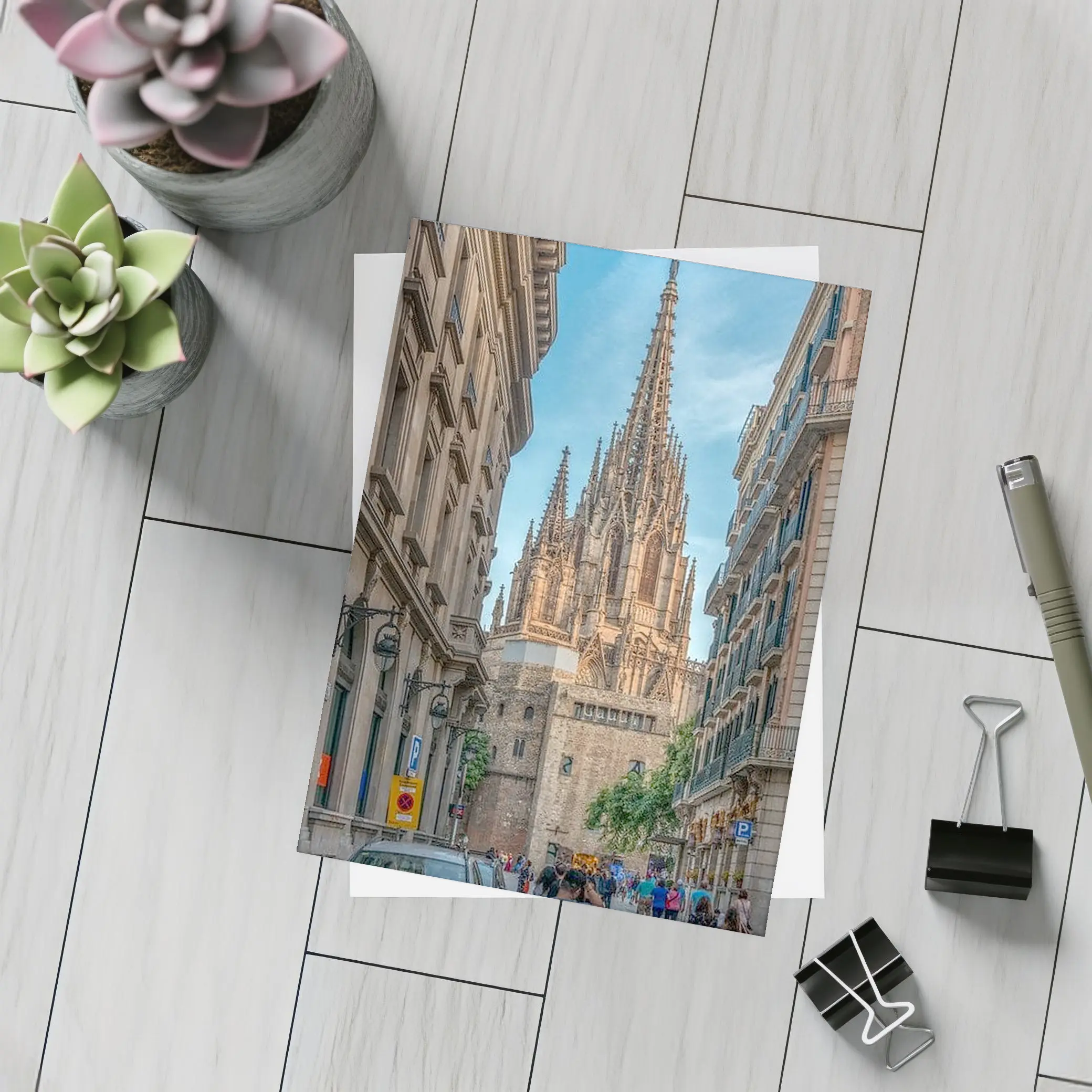 Barcelona Cathedral Gothic Spire Street View – Postcards