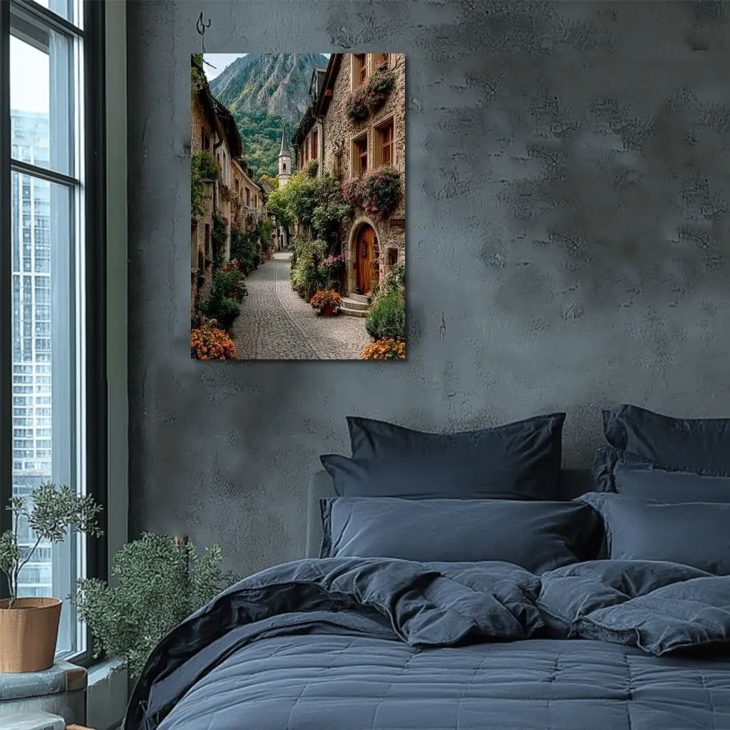 Cobblestone Alley Alpine Village Stone Buildings – Wall Art