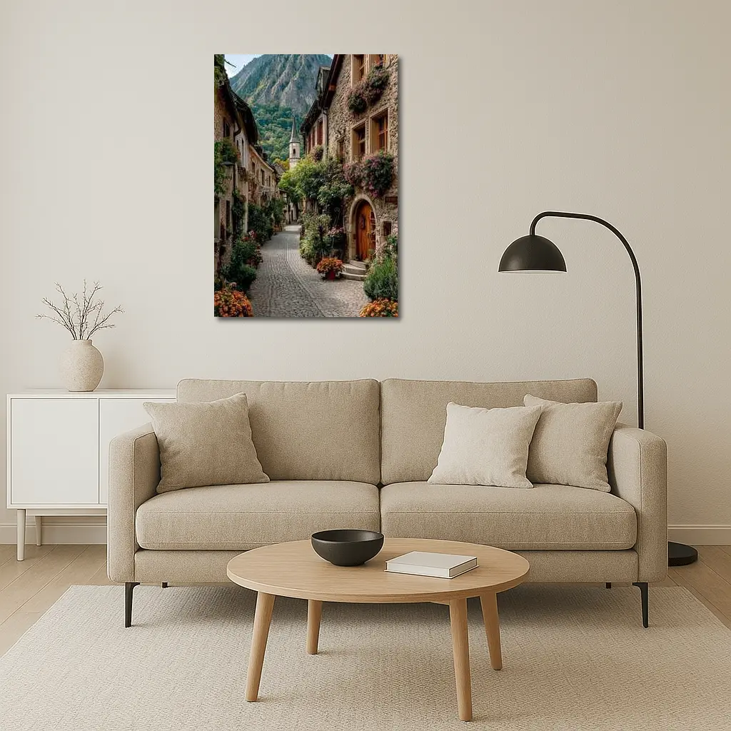 Cobblestone Alley Alpine Village Stone Buildings – Wall Art
