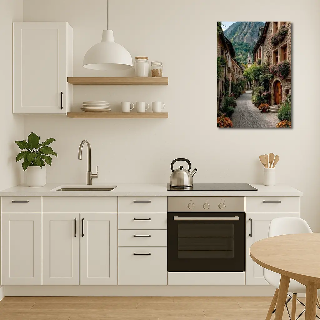 Cobblestone Alley Alpine Village Stone Buildings – Wall Art