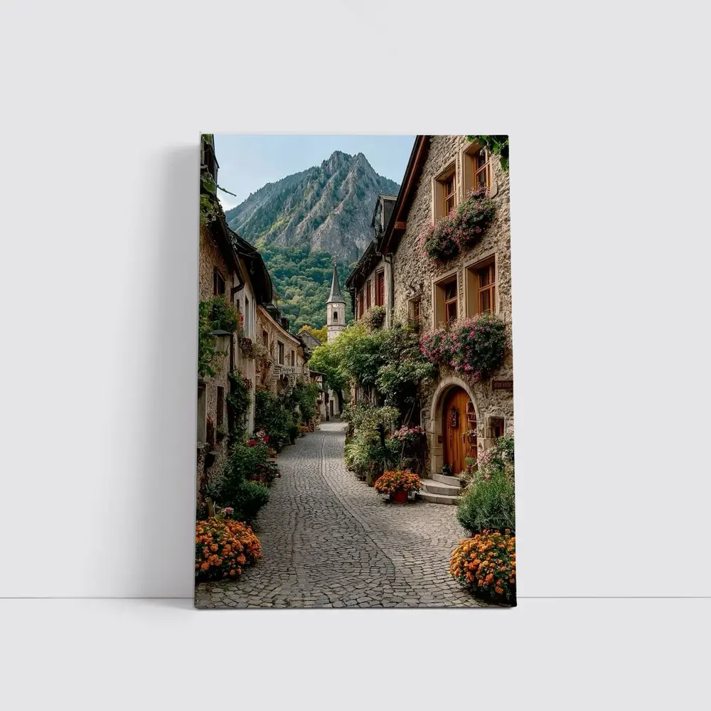 Cobblestone Alley Alpine Village Stone Buildings – Wall Art