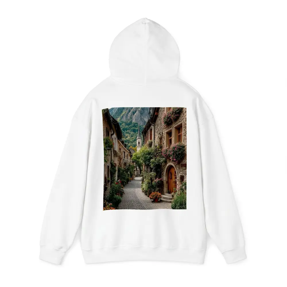 Cobblestone Alley Alpine Village Stone Buildings – Hoodies