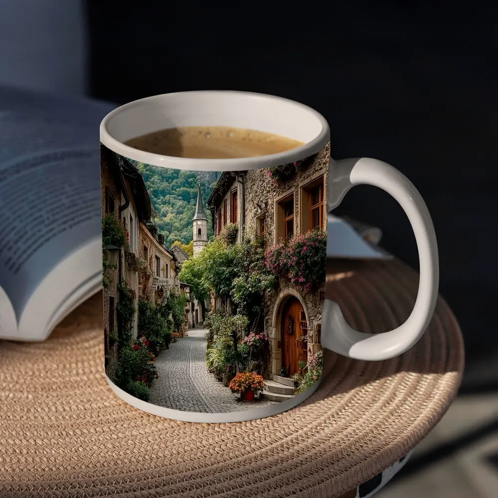 Cobblestone Alley Alpine Village Stone Buildings – Mugs