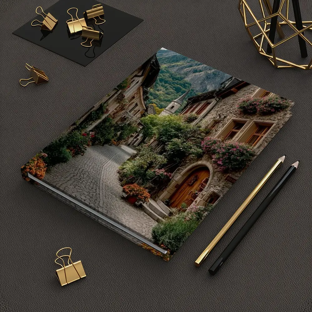 Cobblestone Alley Alpine Village Stone Buildings – Notebooks