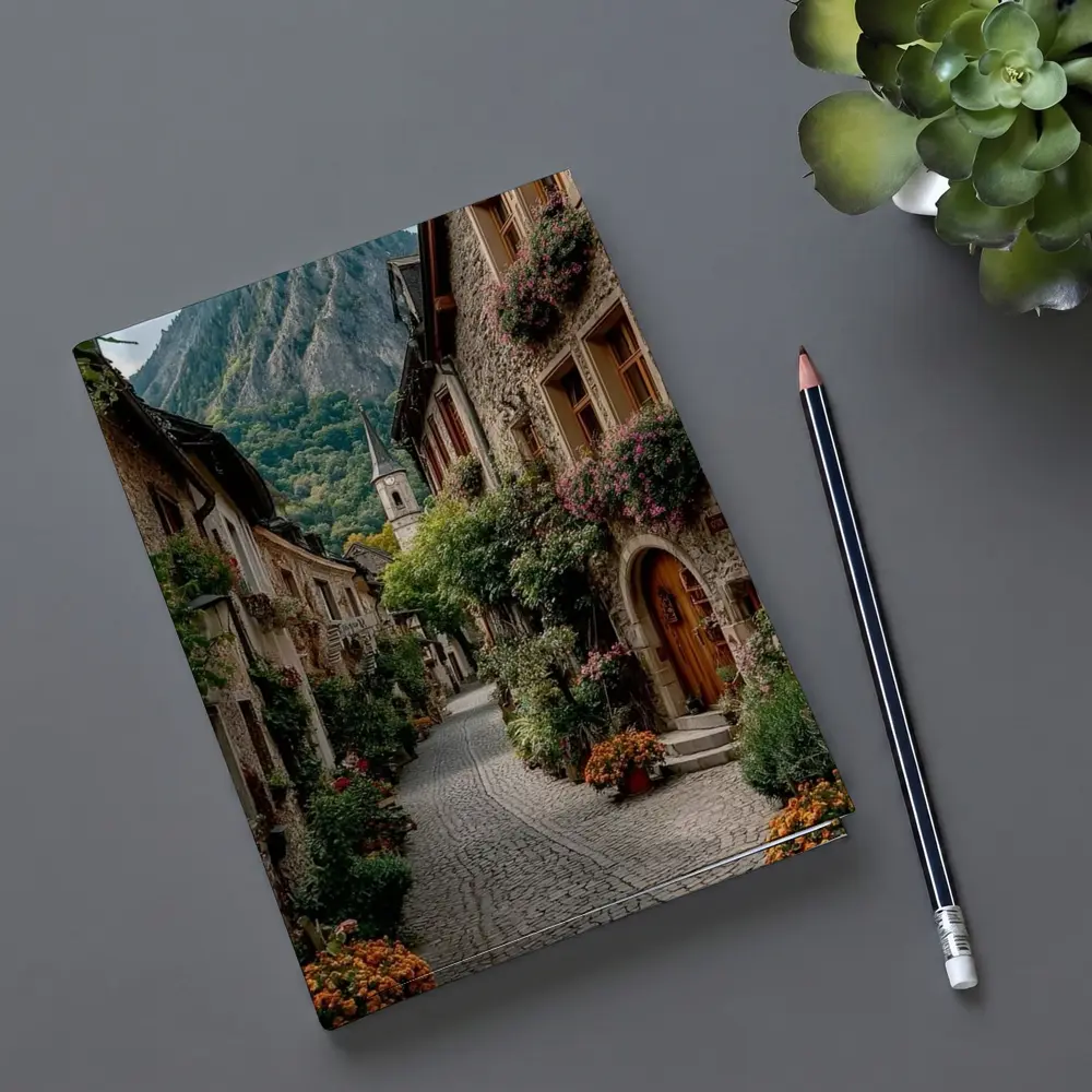 Cobblestone Alley Alpine Village Stone Buildings – Notebooks