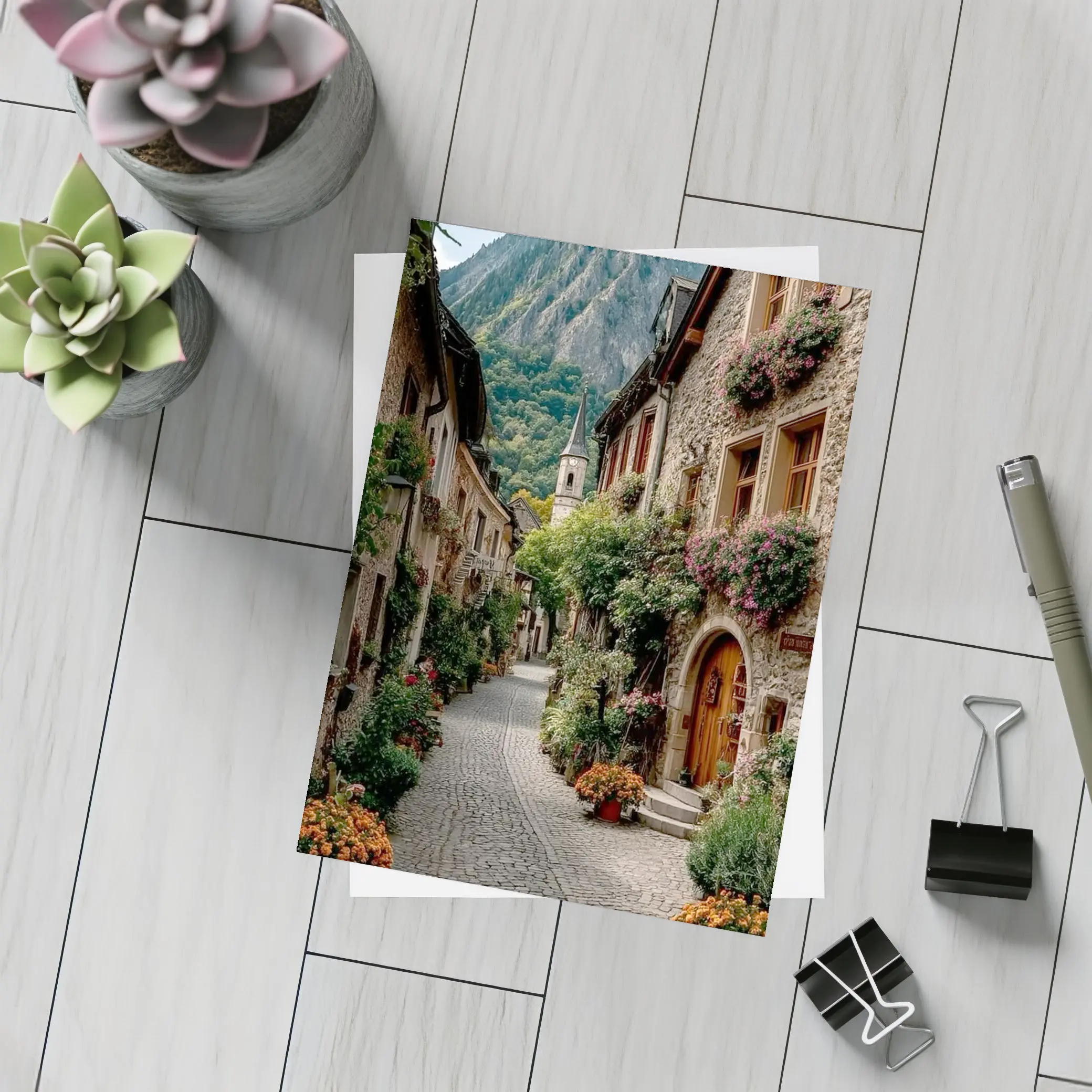 Cobblestone Alley Alpine Village Stone Buildings – Postcards