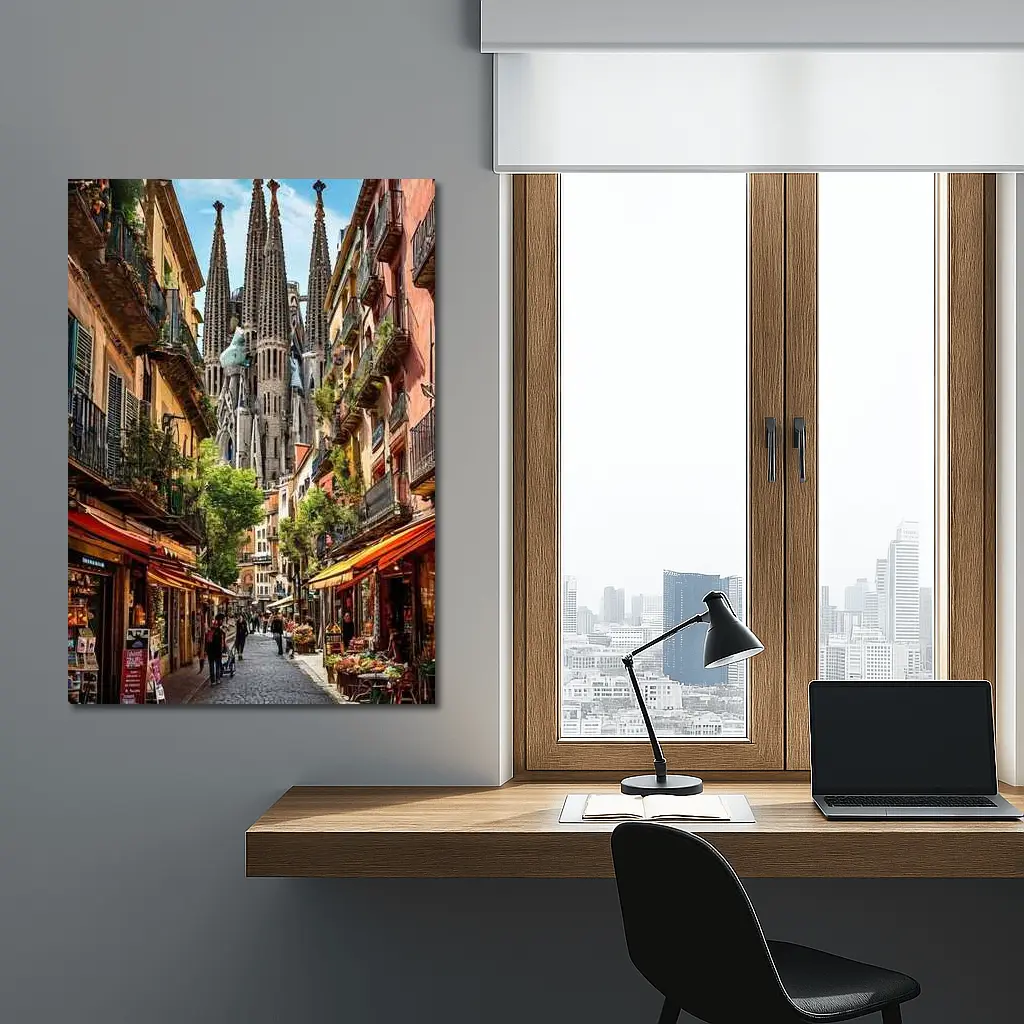 Barcelona Street Sagrada Familia Cathedral View – Wall Art